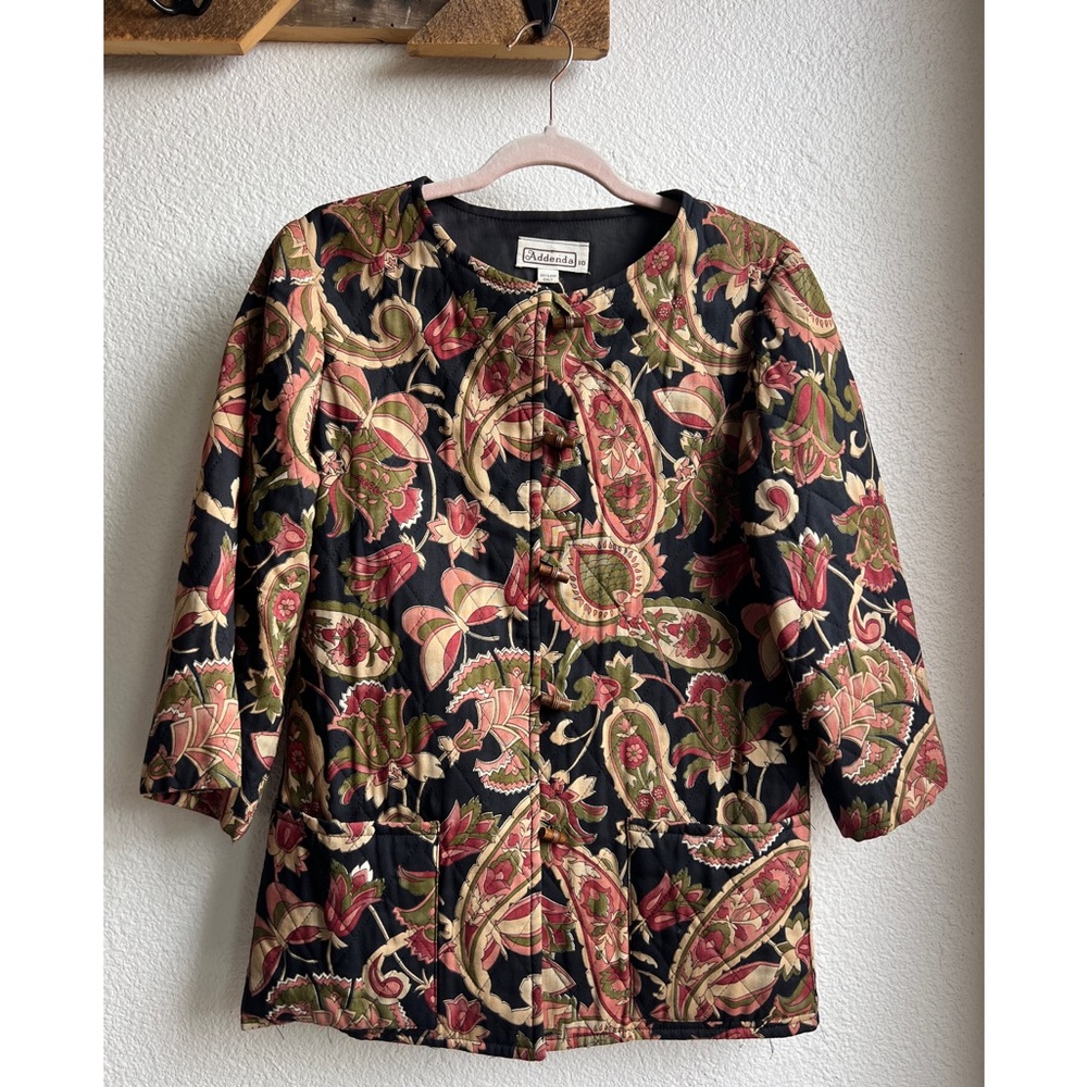 Vintage Paisley Floral Butterfly Print Quilted Jacket 10